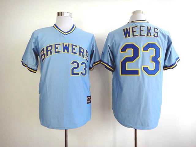 Men Milwaukee Brewers #23 Weeks Blue Throwback MLB Jerseys